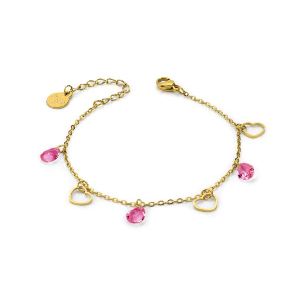 BOCCADAMO MYA Bracciale Dorato Charms Cuori e Cristalli Rosa