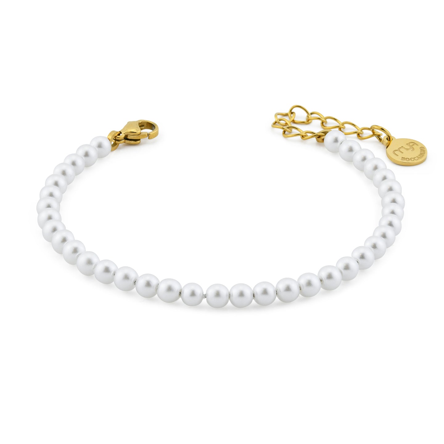 BOCCADAMO MYA Bracciale di Perle 4mm in acciaio dorato