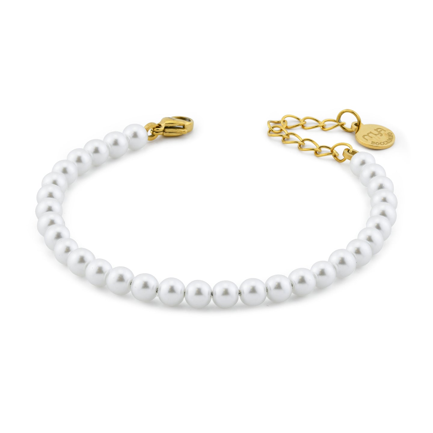 BOCCADAMO MYA Bracciale di Perle 5mm in acciaio dorato