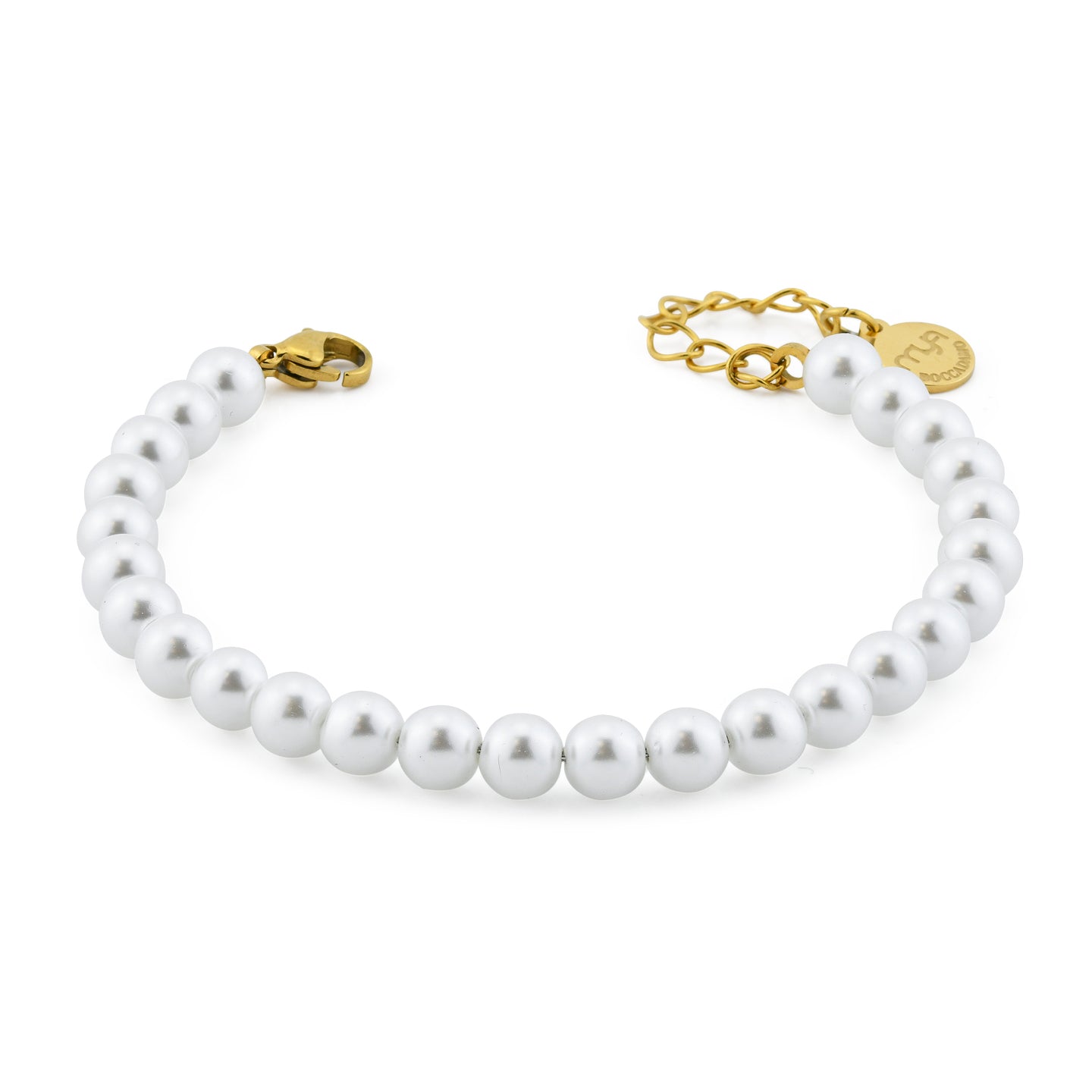 BOCCADAMO MYA Bracciale di Perle 6mm in acciaio dorato