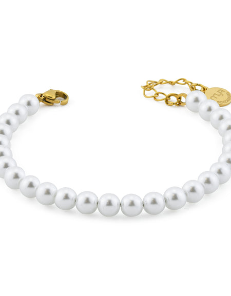 BOCCADAMO MYA Bracciale di Perle 6mm in acciaio dorato