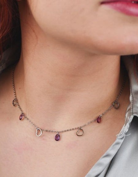 BOCCADAMO MYA Collana Charms Cuori e Cristalli Ametista e Tanzanite