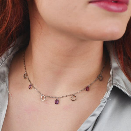 BOCCADAMO MYA Collana Charms Cuori e Cristalli Ametista e Tanzanite