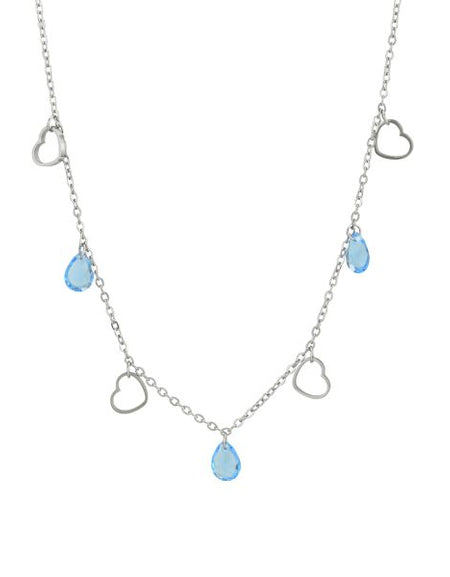 BOCCADAMO MYA Collana Charms Cuori e Cristalli Acquamarina