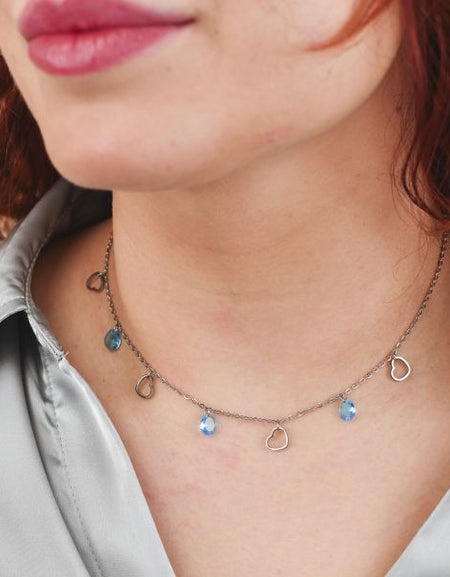 BOCCADAMO MYA Collana Charms Cuori e Cristalli Acquamarina