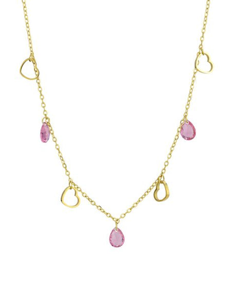 BOCCADAMO MYA Collana Dorata Charms Cuori e Cristalli Rosa