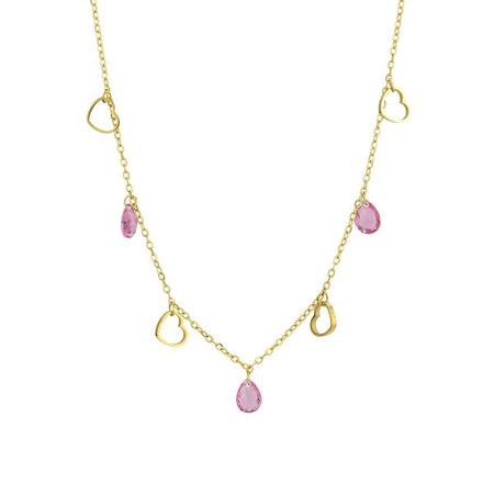 BOCCADAMO MYA Collana Dorata Charms Cuori e Cristalli Rosa
