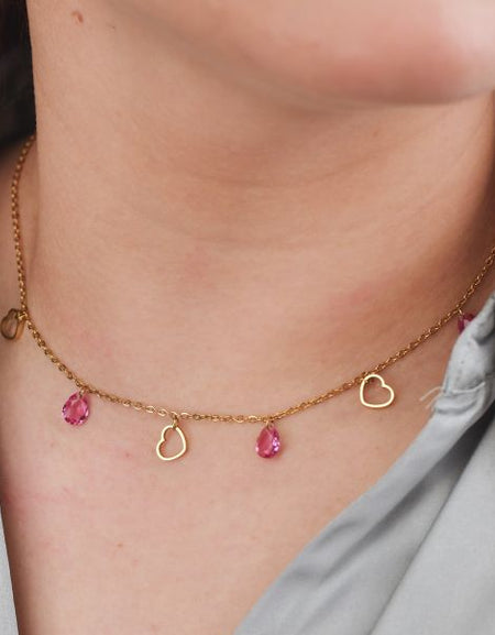 BOCCADAMO MYA Collana Dorata Charms Cuori e Cristalli Rosa