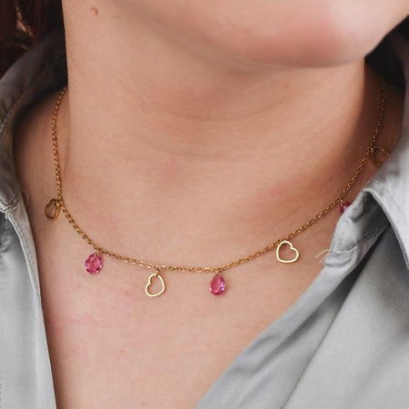 BOCCADAMO MYA Collana Dorata Charms Cuori e Cristalli Rosa