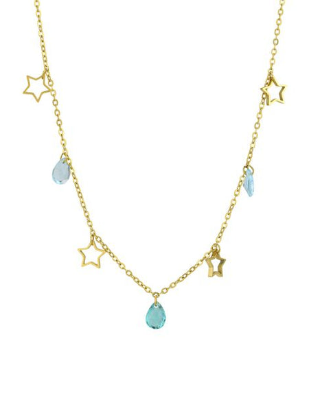BOCCADAMO MYA Collana Dorata Charms Stelle e Cristalli Acquamarina e Verde Acqua