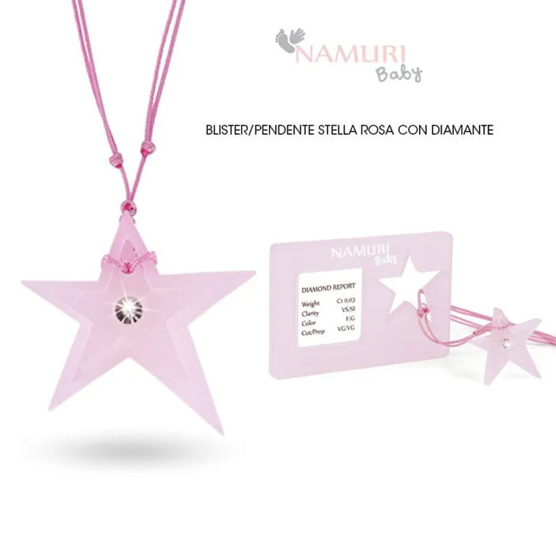 NAMURI BABY Cofanetto Blister Ciondolo Stella Rosa con Diamante 0.03ct