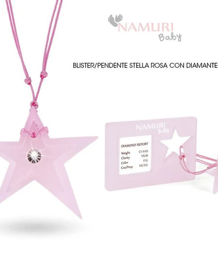 NAMURI BABY Cofanetto Blister Ciondolo Stella Rosa con Diamante 0.03ct