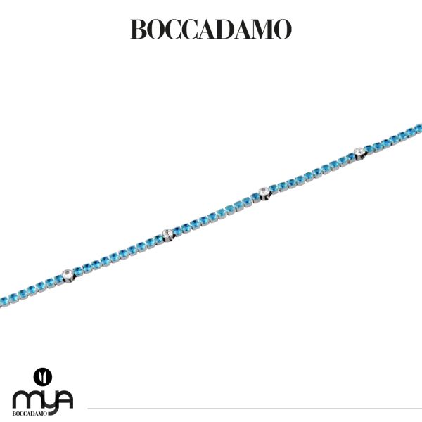 BOCCADAMO MYA Bracciale Tennis Zirconi Acquamarina e Bianchi in Acciaio