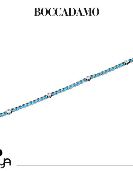 BOCCADAMO MYA Bracciale Tennis Zirconi Acquamarina e Bianchi in Acciaio