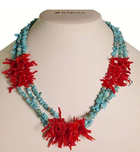 RAJOLA- Collana Reef Multifilo con Turchese e Frange di Corallo Rosso