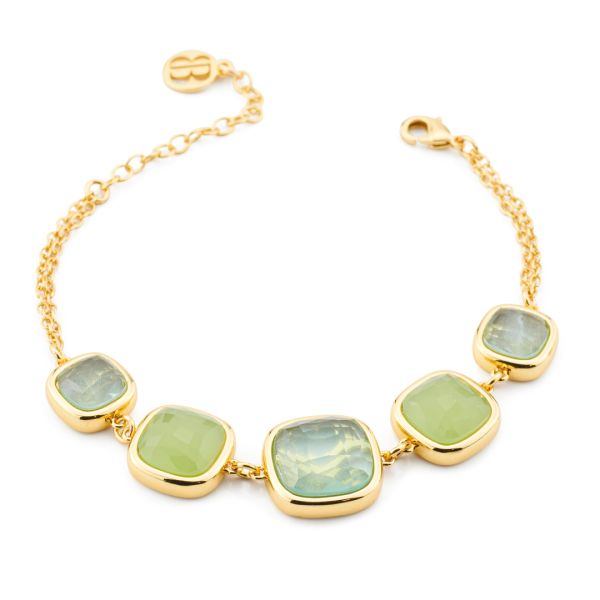 BOCCADAMO Bracciale a doppio filo Crisette con Cristalli Ametista Verde e Verde Chiaro in Bronzo Dorato