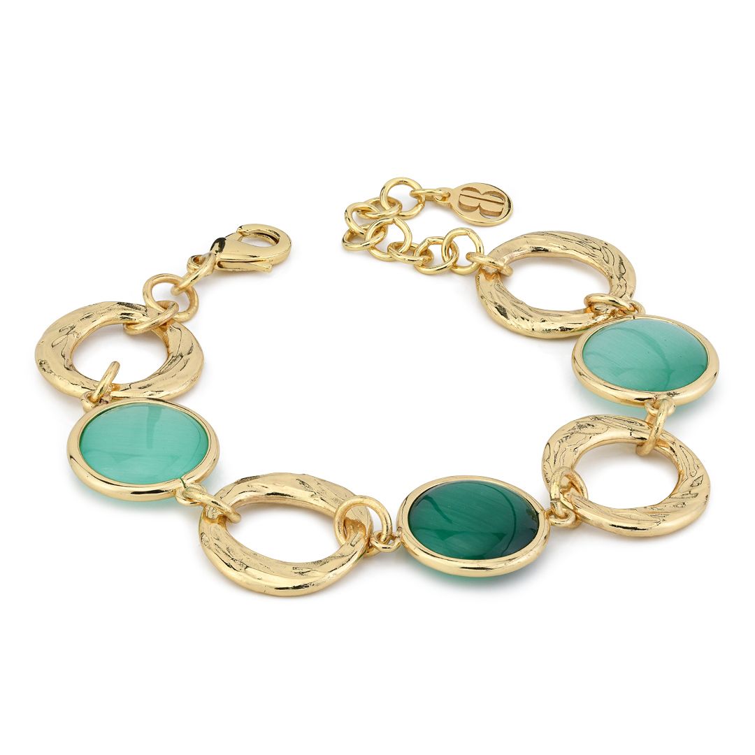Bracciale placcato oro giallo con cristalli verde scuro e verde acqua BOCCADAMO