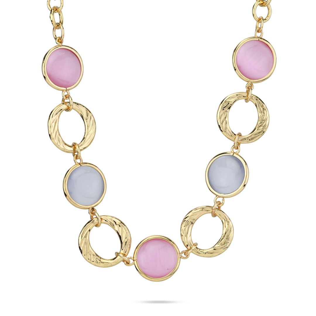 Collana placcata oro giallo con cristalli di colore rosa chiaro e grigio BOCCADAMO