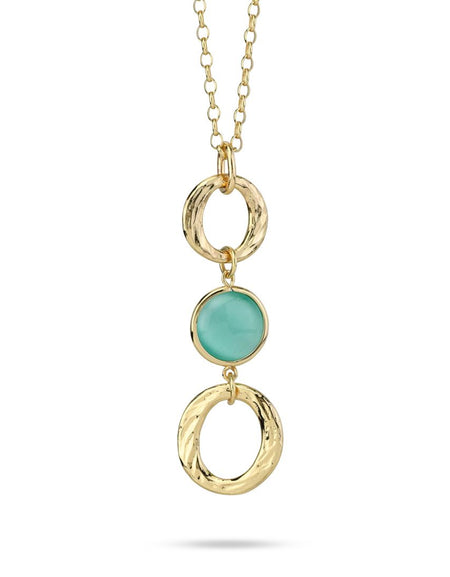 Collana placcata oro giallo con cristallo verde acqua e moduli circolari pendenti BOCCADAMO