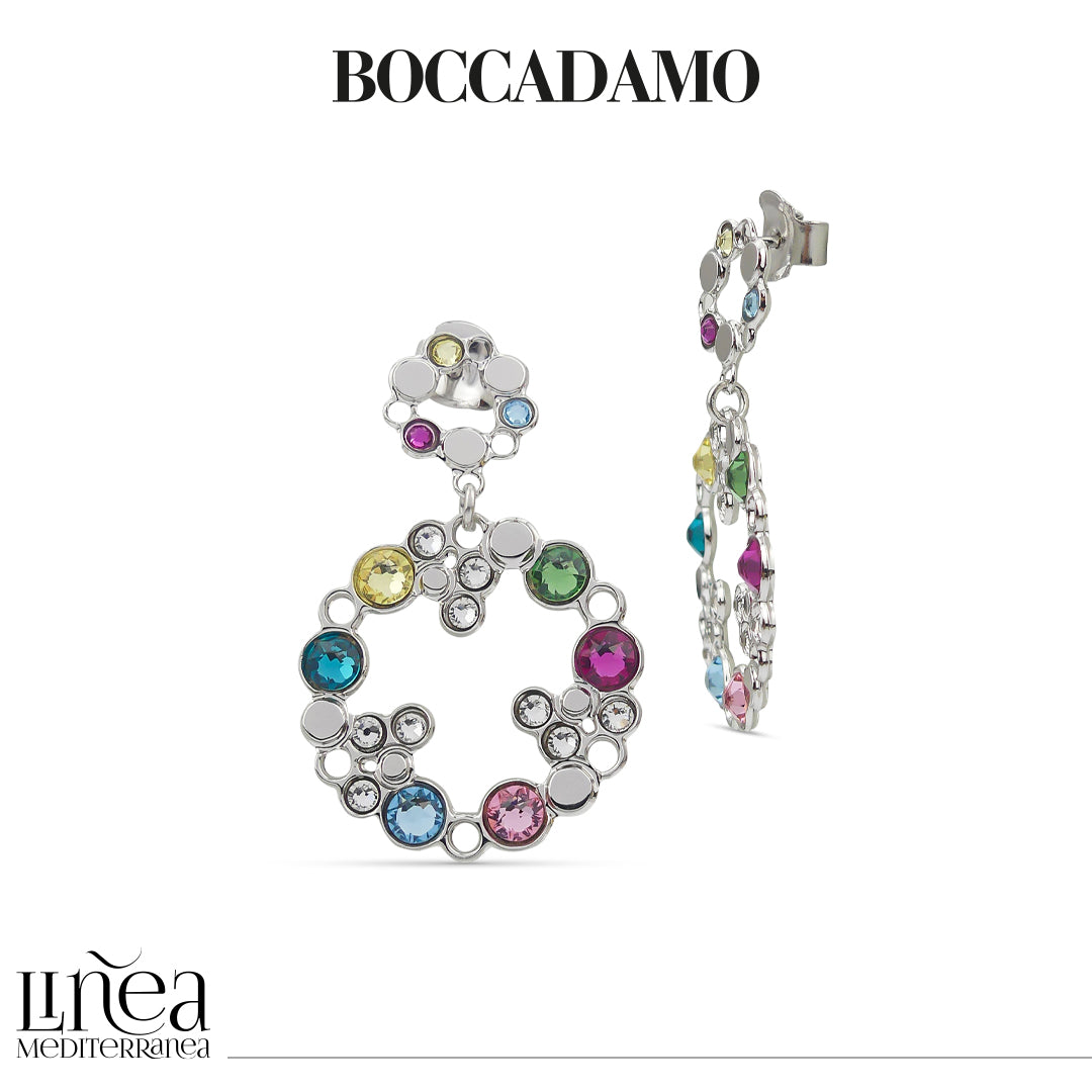 BOCCADAMO Orecchini Pendenti Magic Circle Rodiati con Cristalli Multicolor