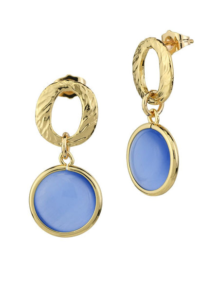 Orecchini placcati oro pendenti con cristalli blu marino e modulo circolare BOCCADAMO