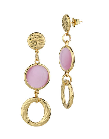 Orecchini pendenti placcati oro giallo con cristalli rosa chiaro e moduli circolari BOCCADAMO