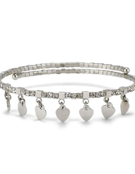 BOCCADAMO MYA Bracciale Donna Rigido Tennis di Zirconi Bianchi e Cuori Pendenti