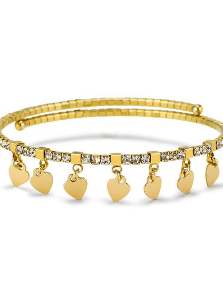 BOCCADAMO MYA Bracciale Donna Rigido Dorato Tennis di Zirconi Bianchi e Cuori Pendenti