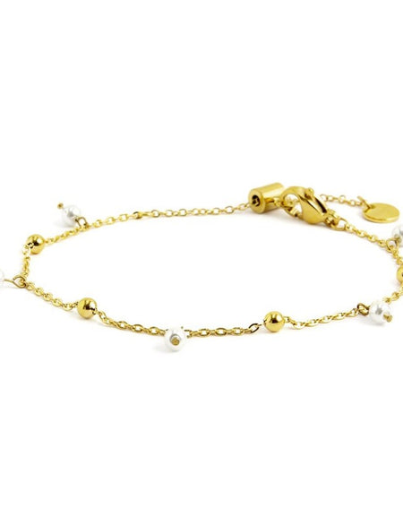 MARLÙ Bracciale con perle e sfere alternate in acciaio dorato