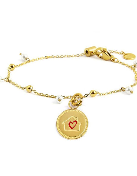 MARLÙ Bracciale con perle e sfere in acciaio dorato Casa