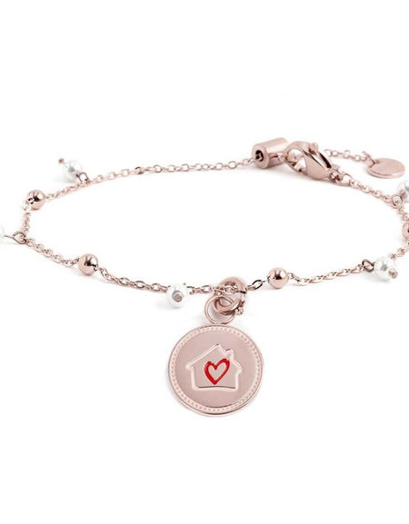 MARLÙ Bracciale con perle e sfere in acciaio rosè Casa