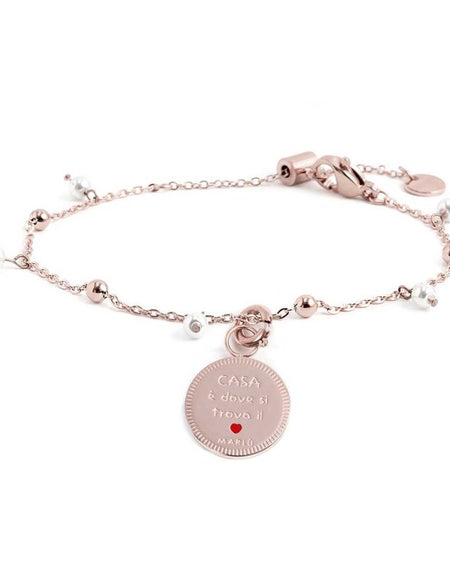 MARLÙ Bracciale con perle e sfere in acciaio rosè Casa