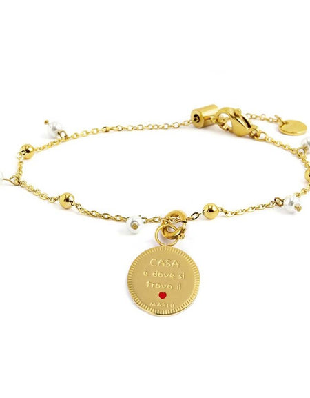 MARLÙ Bracciale con perle e sfere in acciaio dorato Casa