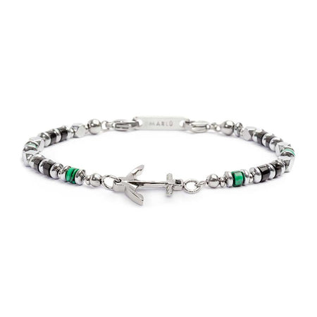 MARLÙ Bracciale con Ancora centrale ed elementi in Malachite ed Onice Nera