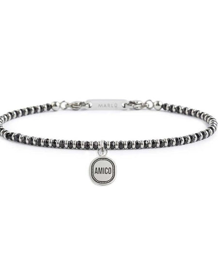 MARLÙ Bracciale con elementi in agata nera e pendente Amico in acciaio
