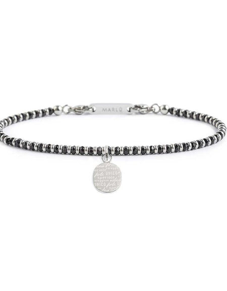 MARLÙ Bracciale con elementi in agata nera e pendente Amico in acciaio