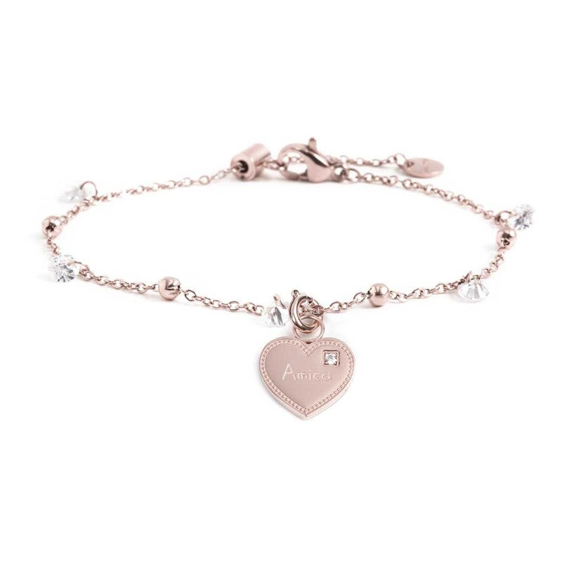 MARLÙ Bracciale con zirconi e sfere in acciaio rosè Amica