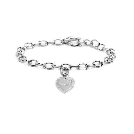 MARLÙ Bracciale a catena con pendente cuore Mamma in acciaio