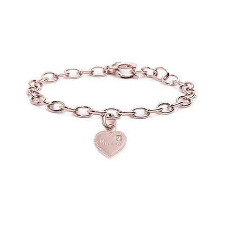 MARLÙ Bracciale a catena con pendente cuore Mamma in acciaio rosè