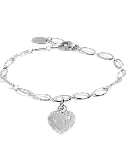 MARLÙ Bracciale a catena ovale con pendente cuore Sorella in acciaio