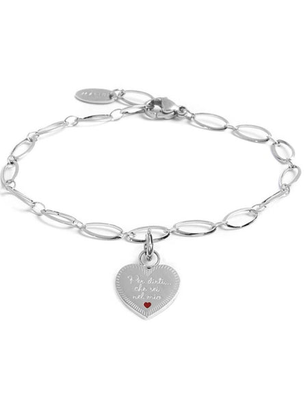 MARLÙ Bracciale a catena ovale con pendente cuore Sorella in acciaio