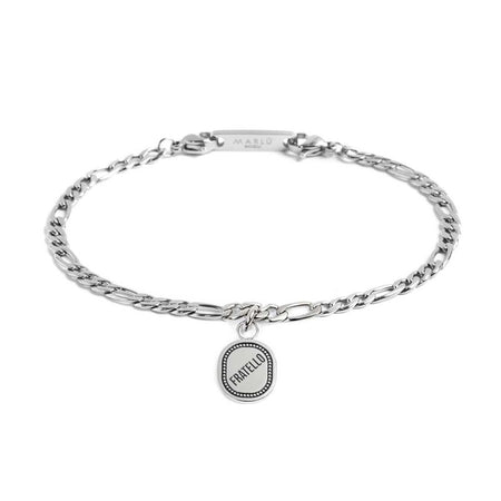 MARLÙ Bracciale a catena figaro con pendente Fratello in acciaio