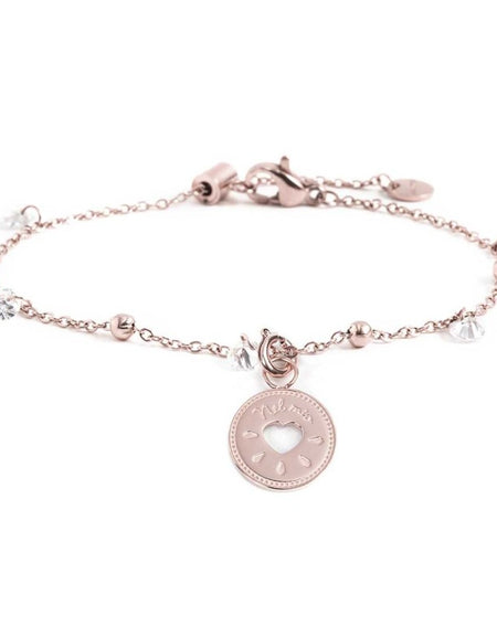 MARLÙ Bracciale con zirconi e sfere in acciaio rosè Grazie di Cuore