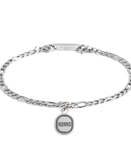 MARLÙ Bracciale a catena figaro con pendente Nonno in acciaio