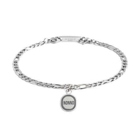 MARLÙ Bracciale a catena figaro con pendente Nonno in acciaio