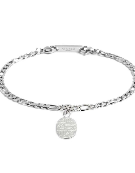 MARLÙ Bracciale a catena figaro con pendente Nonno in acciaio