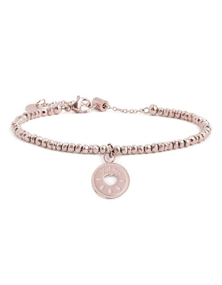 MARLÙ Bracciale ematite cromata pvd rosa con pendente Sei speciale
