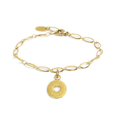 MARLÙ Bracciale a catena con pendente Sei Unica in acciaio dorato