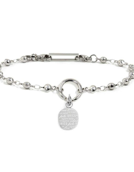 MARLÙ Bracciale a catena Ball Chain con pendente Zio in acciaio