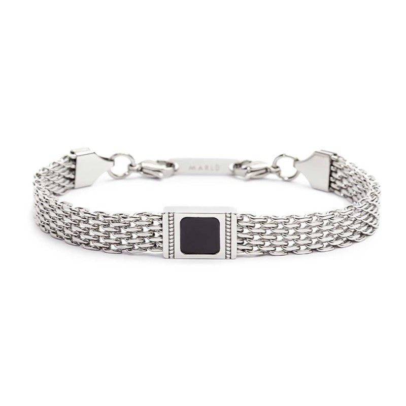 MARLÙ Bracciale Onice Nera centrale maglia Mesh in acciaio